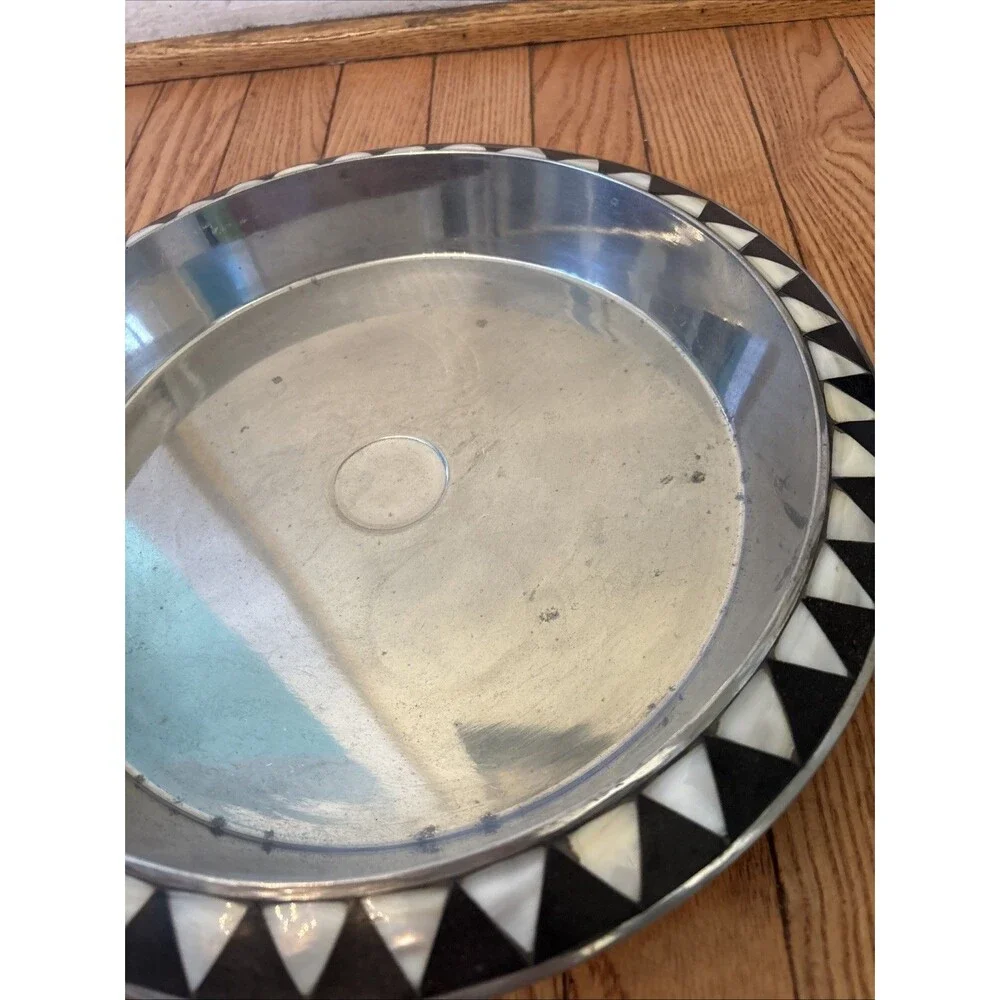 Towle Silversmith Chip Dip Serving Tray Metal Mother Of Pearl Inlay Vintage 13”